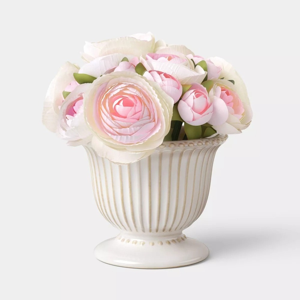 7.5" Potted Ranunculus in Beaded Vase Vessel - Threshold, Target